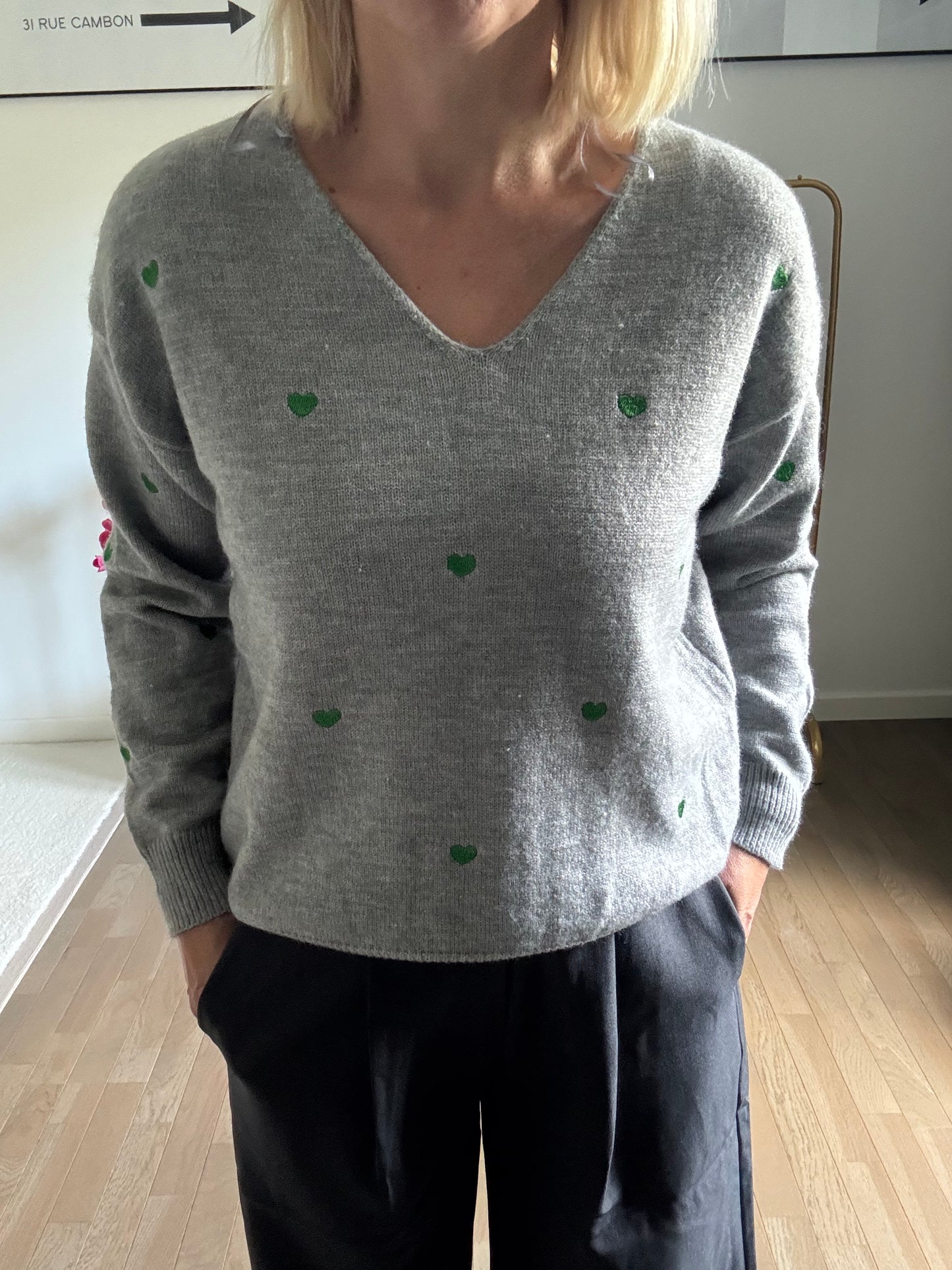 Pul Amelia - Gris coeurs verts