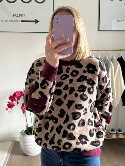 Pull Léopard - Bordeaux